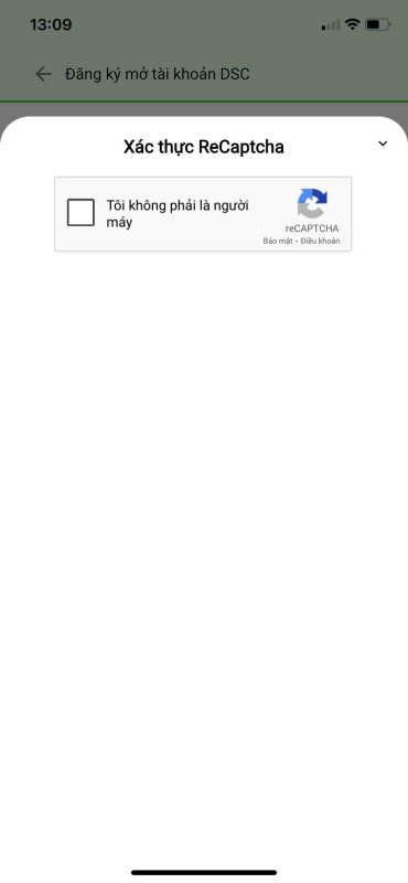 Bước 3:Quý khách bấm vào ô “Tôi không phải là người máy” để thực hiện xác thực Recaptcha
